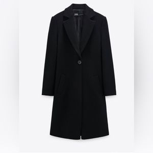 Zara Womens Minimalistic Masculine Wool Coat In Black - Size Small